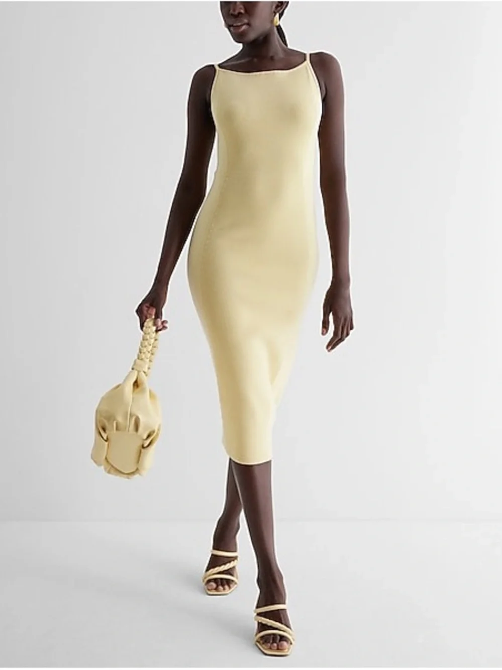 Express Ribbed High Square Neck Midi Sweater Dress - Picture 4 of 16